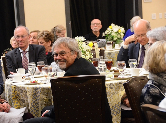 Honey bee geneticist Robert E. Page Jr. (foreground) drew praise and applause at the luncheon. (Photo by Kathy Keatley Garvey)