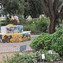 A six-foot-long mosaic and ceramic sculpture, Miss Beehaven, anchors the Häagen-Dazs Honey Bee Haven. It is the work of Donna Billick of Davis. (Photo by Kathy Keatley Garvey)