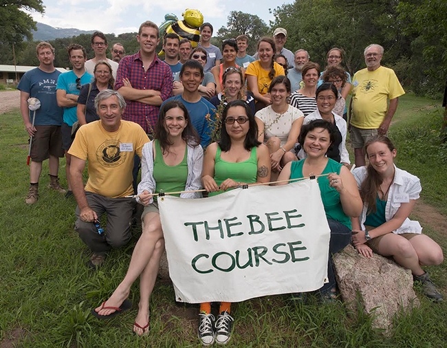 Co-instructor Robbin Thorp (far right, yellow shirt) at a recent Bee Course, sponsored by the American Museum of Natural History.