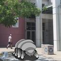An artist's sketch of the proposed tardigrade sculpture in front of the Bohart Museum of Entomology.