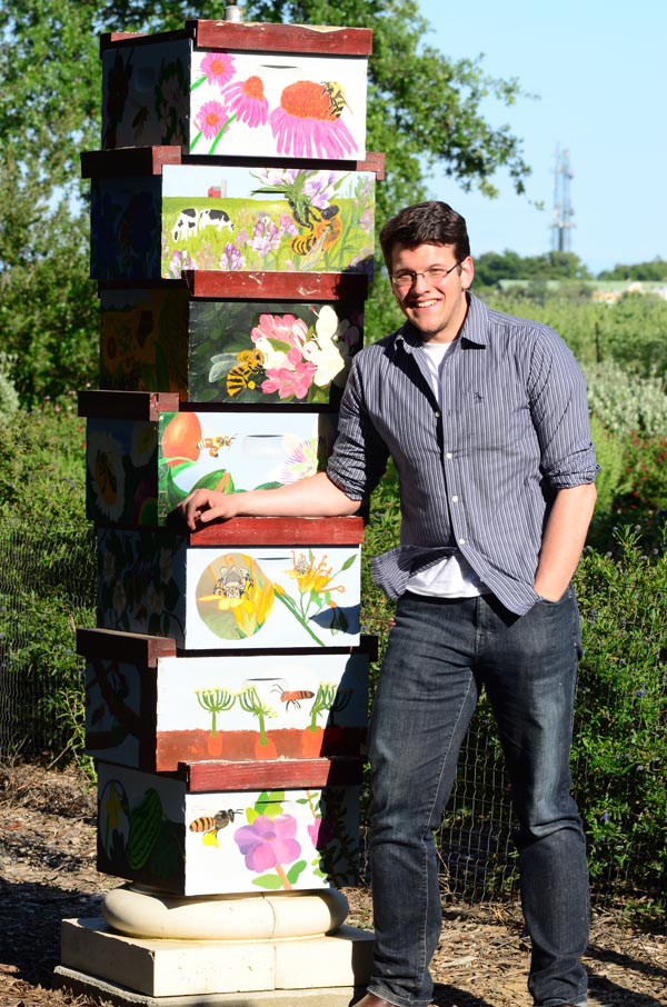 In 2012, Brock Harpur visited the Harry H. Laidlaw Jr. Honey Bee Research Facility and the adjacent Haagen-Dazs Honey Bee Haven, facilities operated by the UC Davis Department of Entomology and Nematology.