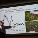 Professor Elizabeth Crone delivering a seminar on Western monarchs to the UC Davis Department of Entomology and Nematology. (Photo by Kathy Keatley Garvey)