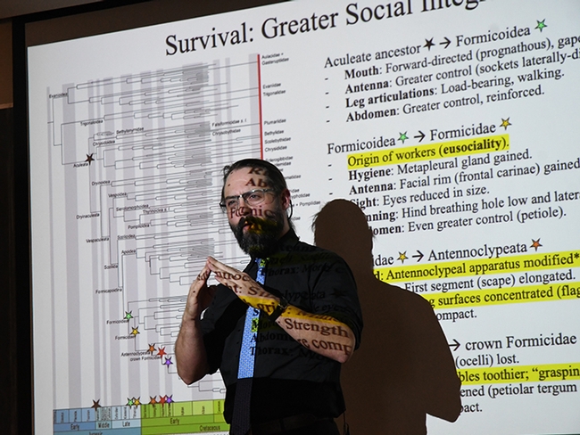 Brendon Boudinot drew acclaim, admiration and applause at his exit seminar. (Photo by Kathy Keatley Garvey)