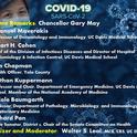 These are the speakers at the UC Davis-based COVID-19 webinar on Thursday, April 23. (Graphic by Walter Leal)