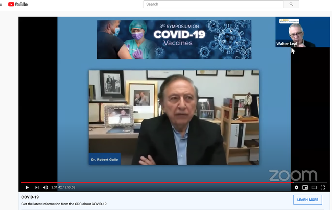 Dr. Robert Gallo discussed vaccines at the UC Davis-based COVID-19 Symposium on June 3. (Screen shot)