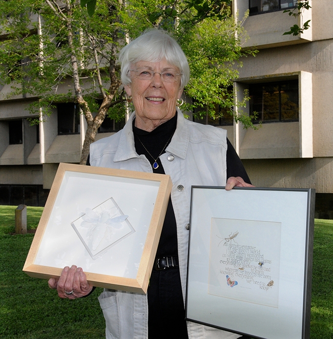 Davis artist Marilyn Judson displays some of her work. She died at age 91 on July 7. (Photo by Kathy Keatley Garvey)