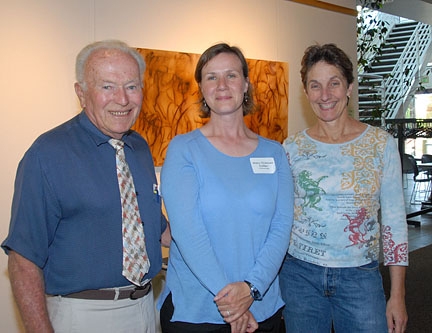 Emeritus Professor Charles Judson with doctoral student Fran Keller (center) and Professor Lynn Kimsey, director of the Bohart Museum of Entomology. Keller is now a professor with Folsom Lake College. (Photo by Kathy Keatley Garvey)