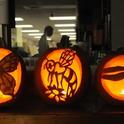 These three jack o'lanterns represent a butterfly, bee and dragonfly. They were among Halloween decorations at the Bohart Museum of Entomology's annual Halloween parties. (Photo by Kathy Keatley Garvey)