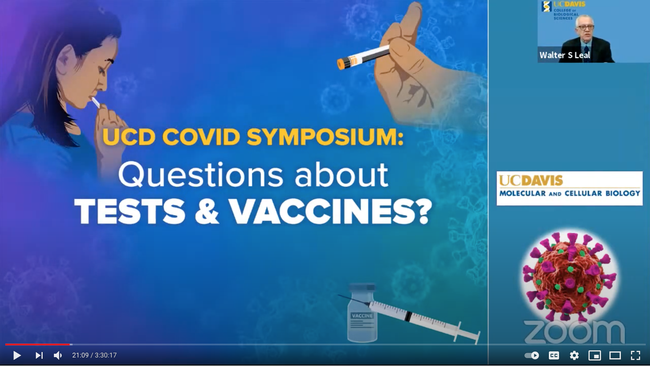 Screen shot of the UC Davis COVID-19 symposium. It's online on YouTube at https://youtu.be/Paq0ka3NIP0