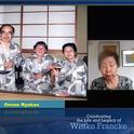 Gathering in the hotel Onsen Ryokan (from left) the late Wittko Francke, the late Professor Kenji Moro of Tokyo University, Francke's widow, Heidi; and Mori's widow, Keiko. Kenji Mori was another giant in chemical ecology who passed away April 16, 2019. (Screenshot from April 3rd celebration of Life and Legacy of Wittko Francke)