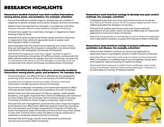 Research highlights in the impact statement include the work of UC Davis Entomology and Nematology faculty members Rick Karban and Rachel Vannette.