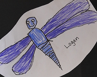 A friendly blue dragonfly, the work of Logan Rush of Vacaville.