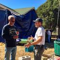 In this image, taken in October 2018, consultant and mentor Vernard Lewis (left), confers with Andrew Sutherland,  UC integrated pest management advisor for Bay Area counties,  about the Villa Termiti at the UC Berkeley Field Station. Sutherland, who holds a doctorate in entomology from UC Davis,  was recently awarded state funding to remodel the Villa for future training of pest management professionals in the state. (UC ANR Photo by Pam Kan-Rice)