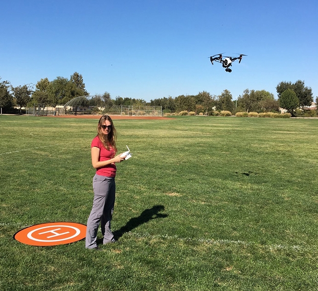 Entomologist Elvira Lange utilizing a drone. Agricultural drones, she said, are 