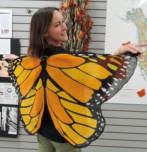 Entomologist Christine Melvin dressed as a monarch.