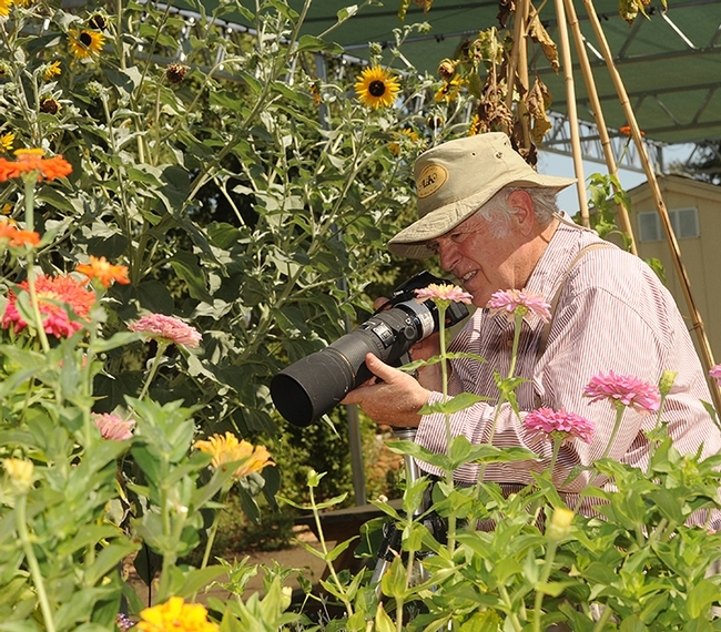 Allan Jones capturing images of insects. (Photo by Kathy Keatley Garvey)