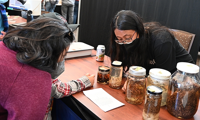UC Davis doctoral student and nematologist Pallavi Shakya answers questions about nematodes. (Photo by Kathy Keatley Garvey)