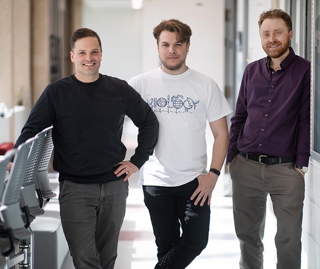 Principal investigator (PI) Marc Johnson (far right) led the team with co-PI Rob Ness (far left), second author; and doctoral student James Santangelo (center), first author, all of the University of Toronto. The research was published in the journal Science  on St. Patrick's Day (Johnson's birthday anniversary), with the official publication set March 18 (Ness' birthday anniversary).