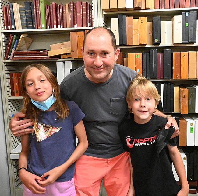 End of the Bohart Museum tour--Gregory Zebouni with his children,  Clio and Niccoli. (Photo by Kathy Keatley Garvey)