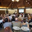 A capacity crowd attended the memorial for UC Extension apiculturist Eric Mussen in the Putah Creek Lodge, UC Davis. (Photo by Tabatha Yang)