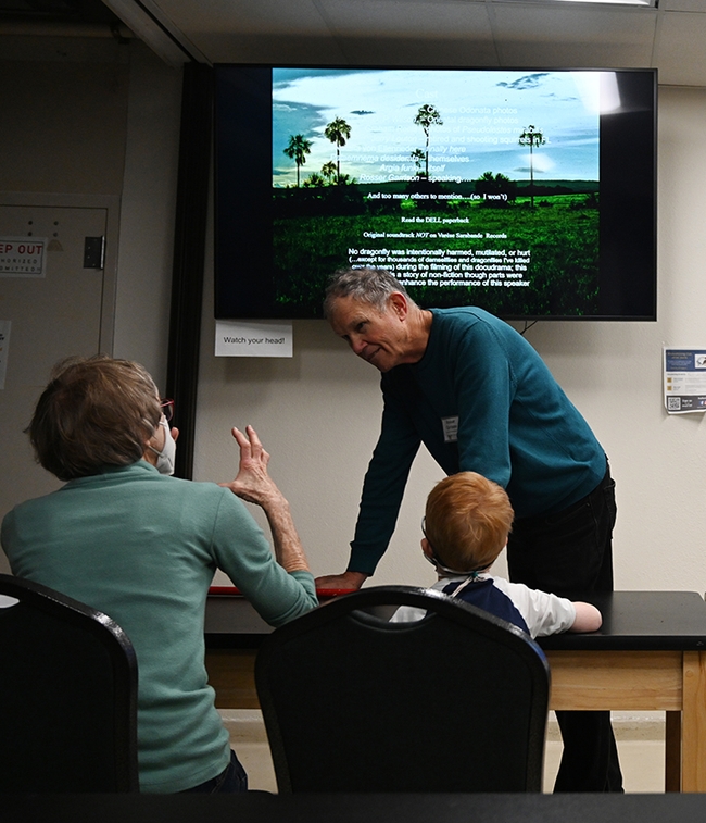 Rosser Garrison answers questions following his seminar on dragonflies. (Photo by Kathy Keatley Garvey)