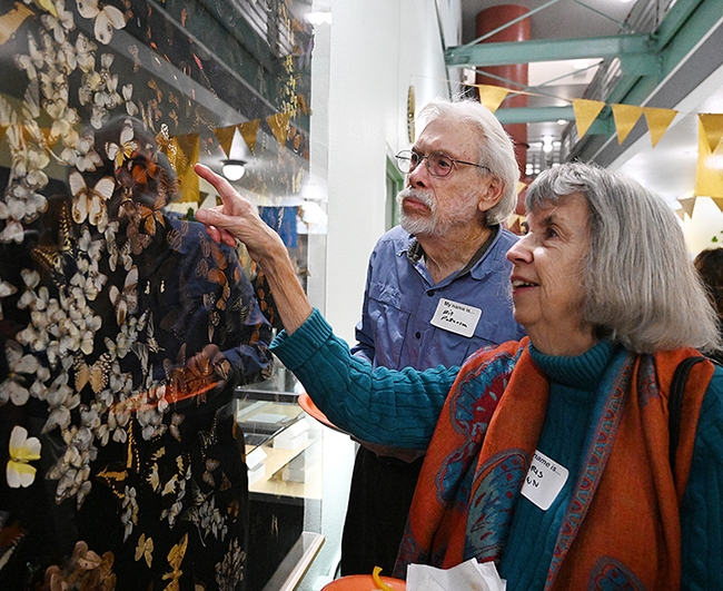 Bohart associate and butterfly collector Bill Patterson and his wife, Doris Brown, Sacramento residents, admire the 