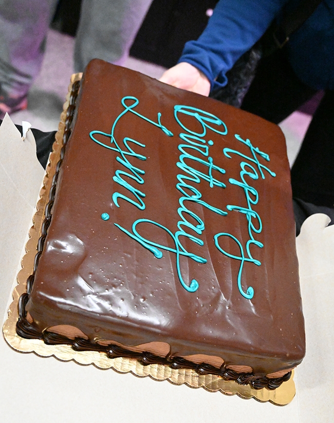 The birthday cake? Chocolate, of course. (Photo by Kathy Keatley Garvey)