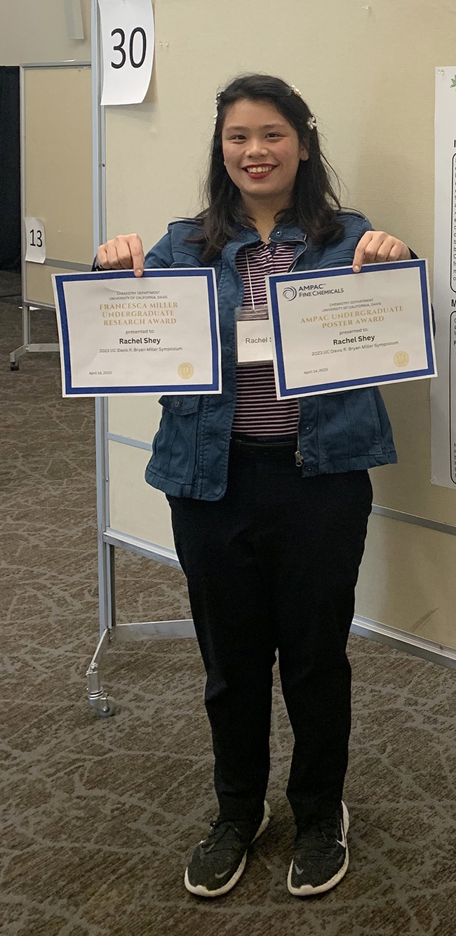 Rachel Swey swept two major awards at the 23rd annual R. Bryan Miller Symposium, sponsored by the Department of Chemistry and recently held at the UC Davis Conference Center.