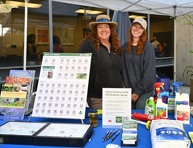 Ready to field questions are these representatives of the UC Statewide Integrated Pest Management Program: Karey Windbiel-Rojas (left), associate director for Urban and Community IPM/Area IPM Advisor, and IPM educator Lauren Fordyce. (Photo by Kathy Keatley Garvey)