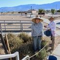 Ariel Bohar and Joanne Parsons tending the guayule patch.