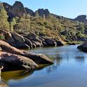 Albert Ruhi explores new field sites at Pinnacles National Park. Photo by Nuria Pla.