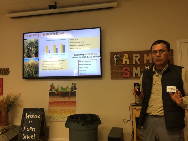 Oswaldo Chicaiza, UC Davis Staff Research Associate, sharing updates of wheat trials