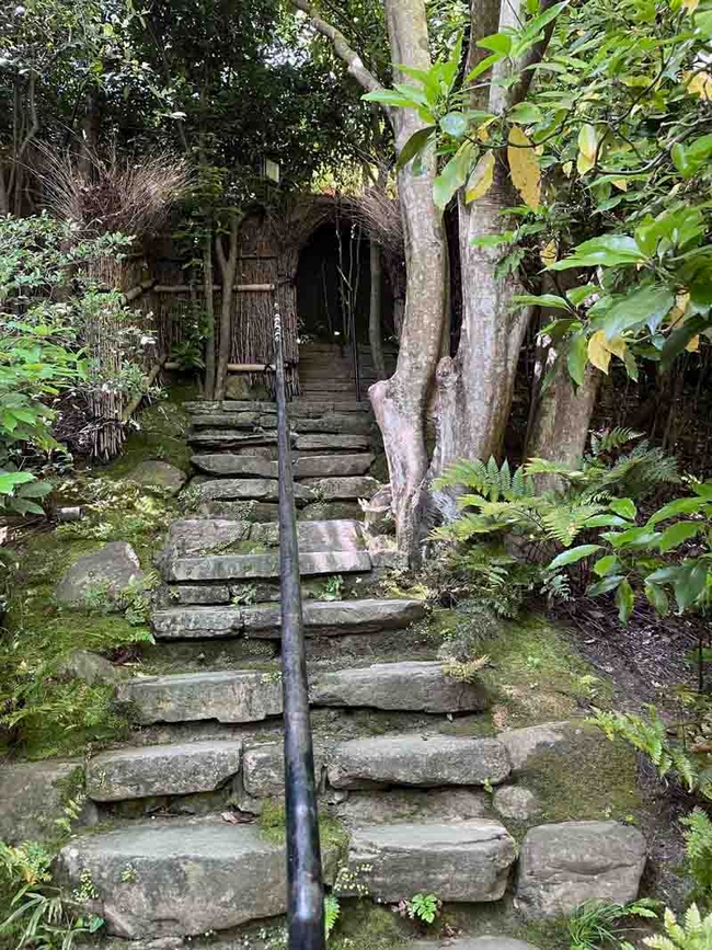 Stone steps lead up to the rustic hut the Japanese silent film star Okochi Sanso used for writing poetry and practicing calligraphy. J.C. Lawrence