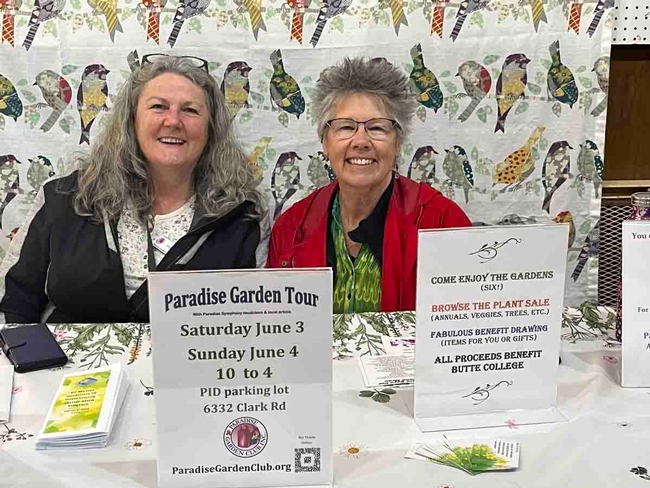 Joyce Hummel and Sandy Miller, PGCI members, tout the Paradise Garden Tour at the Chico Home and Garden Show. Debi Durham