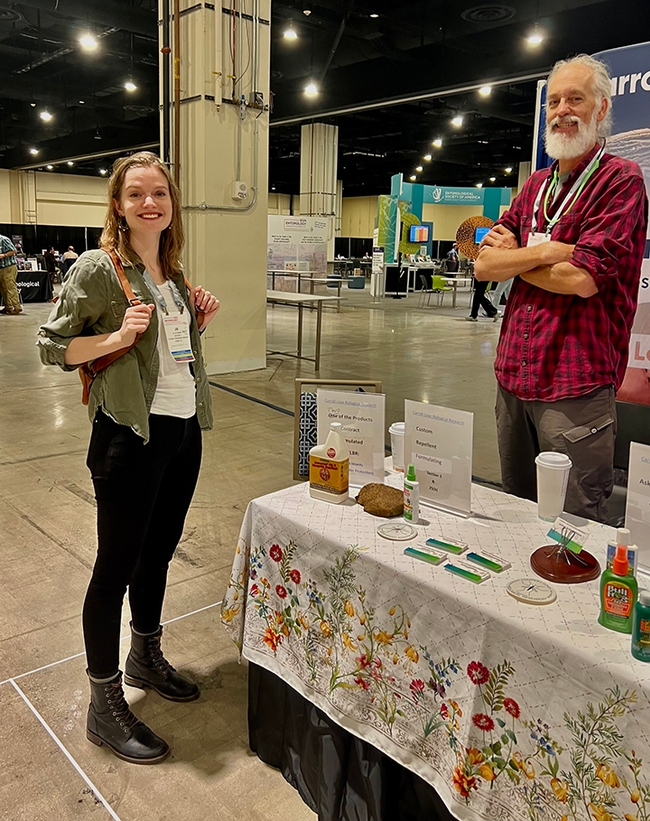 UC Davis doctoral alumna Jill Oberski, formerly of the Phil Ward lab, is one of the ant specialists attending the Entomological Society of America meeting in National Harbor, Md. Here she chats with evolutionary biologist Scott Carroll, research associate UC Davis Department of Entomology and Nematology. (Photo courtesy of  Jenella Loye)