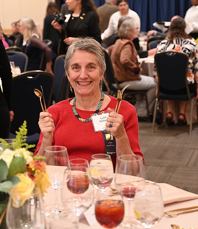 Let's eat! UC Davis distinguished professor Lynn Kimsey at the College of Agricultural and Environmental Sciences' dinner prior to the award presentations. (Photo by Kathy Keatley Garvey)