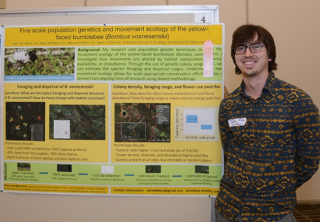Fourth place went to UC Davis graduate student John Mola for his poster on bumble bees. (Photo by Kathy Keatley Garvey)