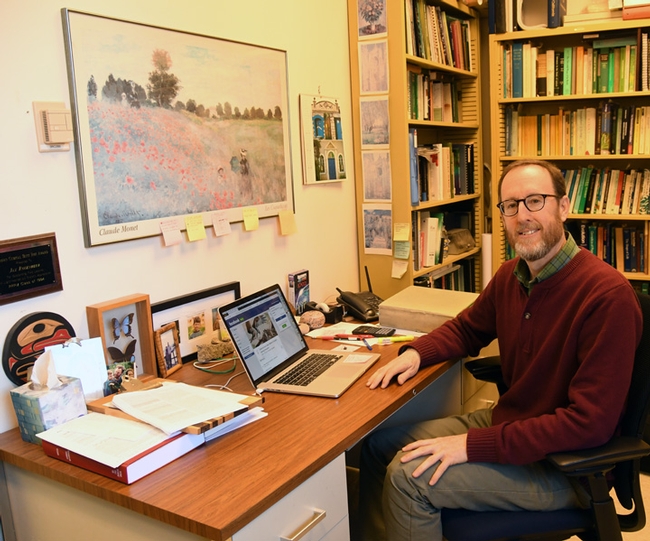 Jay Rosenheim in his office in Briggs Hall, UC Davis. (Photo by Kathy Keatley Garvey)