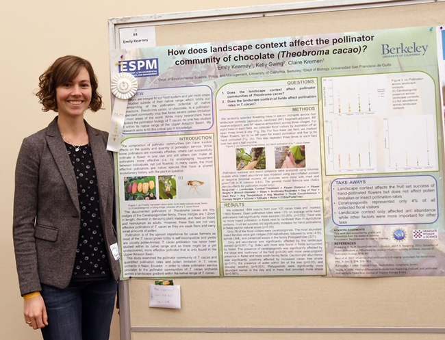 UC Berkeley doctoral student Emily Kearney took home the third-place prize of $400 in the graduate student poster competition for  “How Does Landscape Context Affect the Pollinator Community of Chocolate (Theobroma cacao).