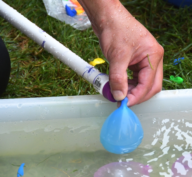 This was one of 2000 water balloons filled. (Photo by Kathy Keatley Garvey)