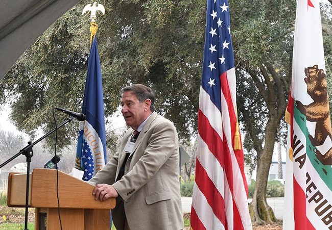 Robert Matteri, director of the Pacific West Area, USDA-ARS, addresses the crowd. (Photo by Kathy Keatley Garvey)