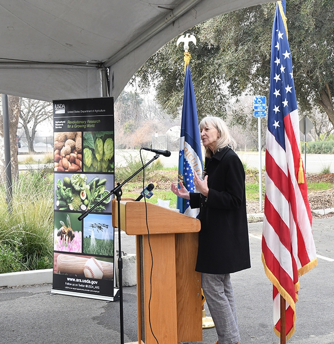 Anita Oberbauer, associate dean, UC Davis College of Agricultural and Environmental Sciences, tells the crowd that Davis is 
