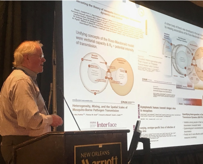 UC Davis medical entomologist Thomas Scott, recipient of the Harry Hoogstraal Medal for Outstanding Achievement in Medical Entomology, delivering a seminar to the American Society of Tropical Medicine and Hygiene (ASTMH). (Photo courtesy of ASTMH)