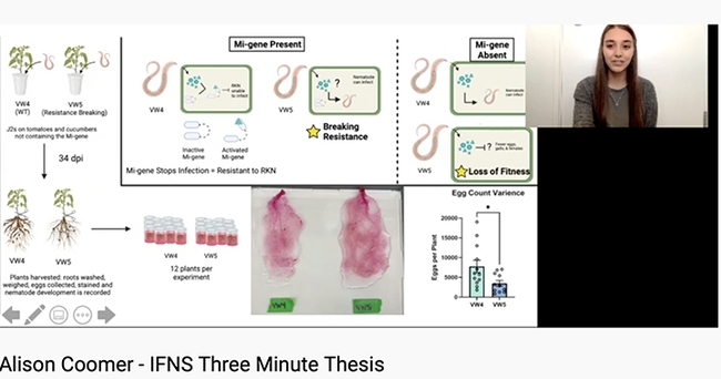This is a screen shot of Alison Coomer's first-place presentation in the IFNS 3-Minute Thesis.