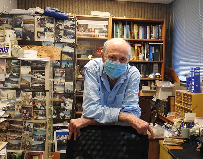 UC Davis distinguished professor Bruce Hammock in his Briggs Hall office. (Photo by Kathy Keatley Garvey)