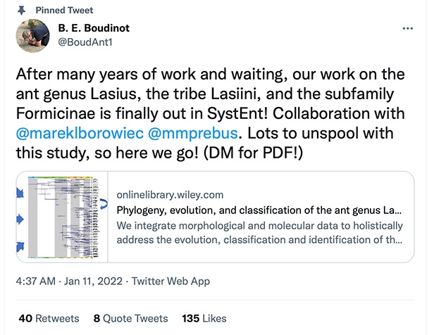 Brendon Boudinot's pinned post on his Twitter account spotlights the research that he, Marek Borowiec and Matthew Prebus did.