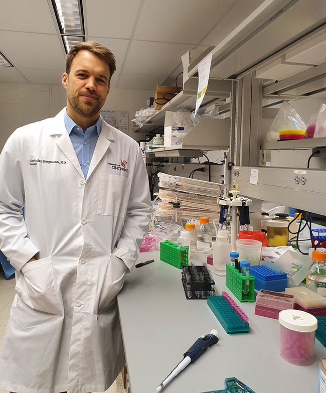 Co-lead author and researcher Dr. Christian Bergmann in his laboratory, Department of Surgery, University of Cincinnati College of Medicine