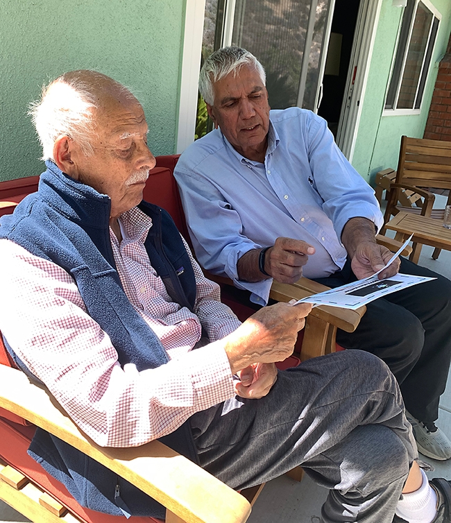 Major Dhillon (right), retired district manager of the Northwest Mosquito Abatement District, and  executive director emeritus of the Society for Vector Ecology (SOVE), confers with Mir Mulla at a SOVE memorial lecture in 2022 when Mulla donated $50,000 to the organization. (Photo courtesy of Major Dhillon)