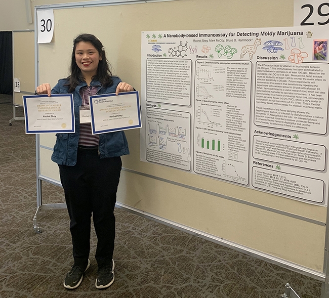 Entomology major Rachel Shey won the $5000 Francesca Miller Undergraduate Research Award and the top poster in the undergraduate student research poster competition at the R. Bryan Miller Symposium.