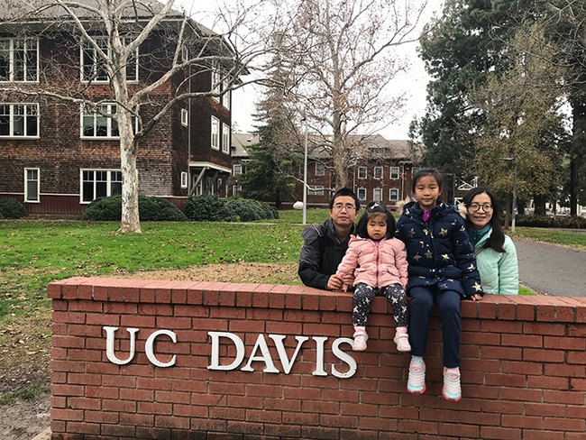 Maojun Jin, shown here with his family, served a year (September 2019 to September 2020) as a visiting scholar in the Bruce Hammock laboratory, UC Davis Department of Entomology and Nematology. He is now a professor in the Institute of Quality Standards and Testing Technology for Agro-Products, Chinese Academy of Agricultural Sciences.